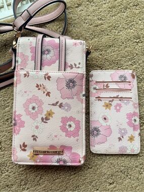 Poppies and Peonies Pink Floral Crossbody Phone Bag with Cardholder